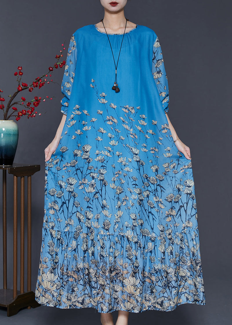 Blue Oversized Silk Beach Dress Spring