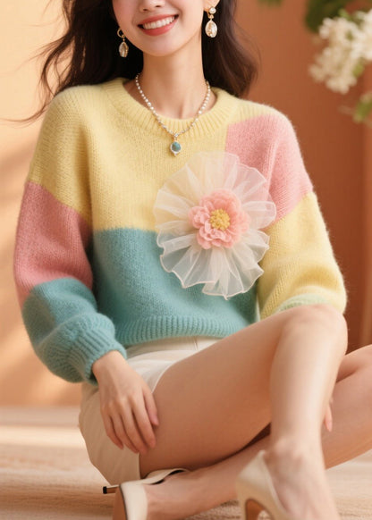 New Colorblock O Neck Knit Sweater Fall