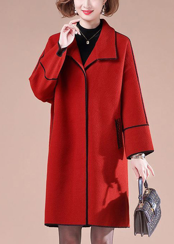 Red Oversized Patchwork Woolen Coats Winter