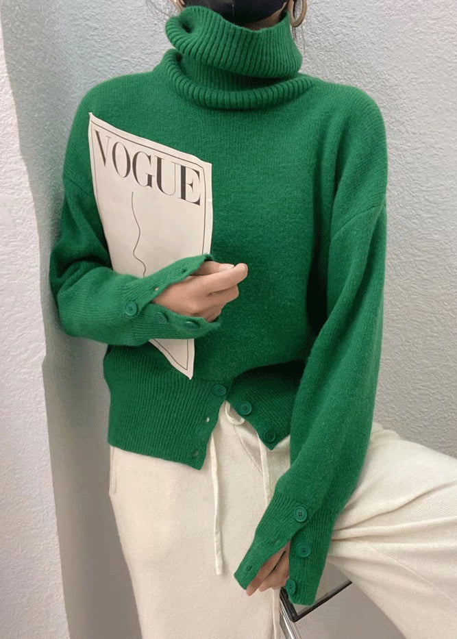 Italian Coffee Hign Neck Button Open Patchwork Knit Sweater Fall
