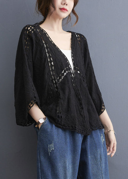 Black V Neck Cardigans Batwing Sleeve