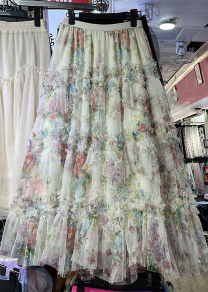 Pink Asymmetrical Print Nail Bead Tulle a Line Skirt Spring