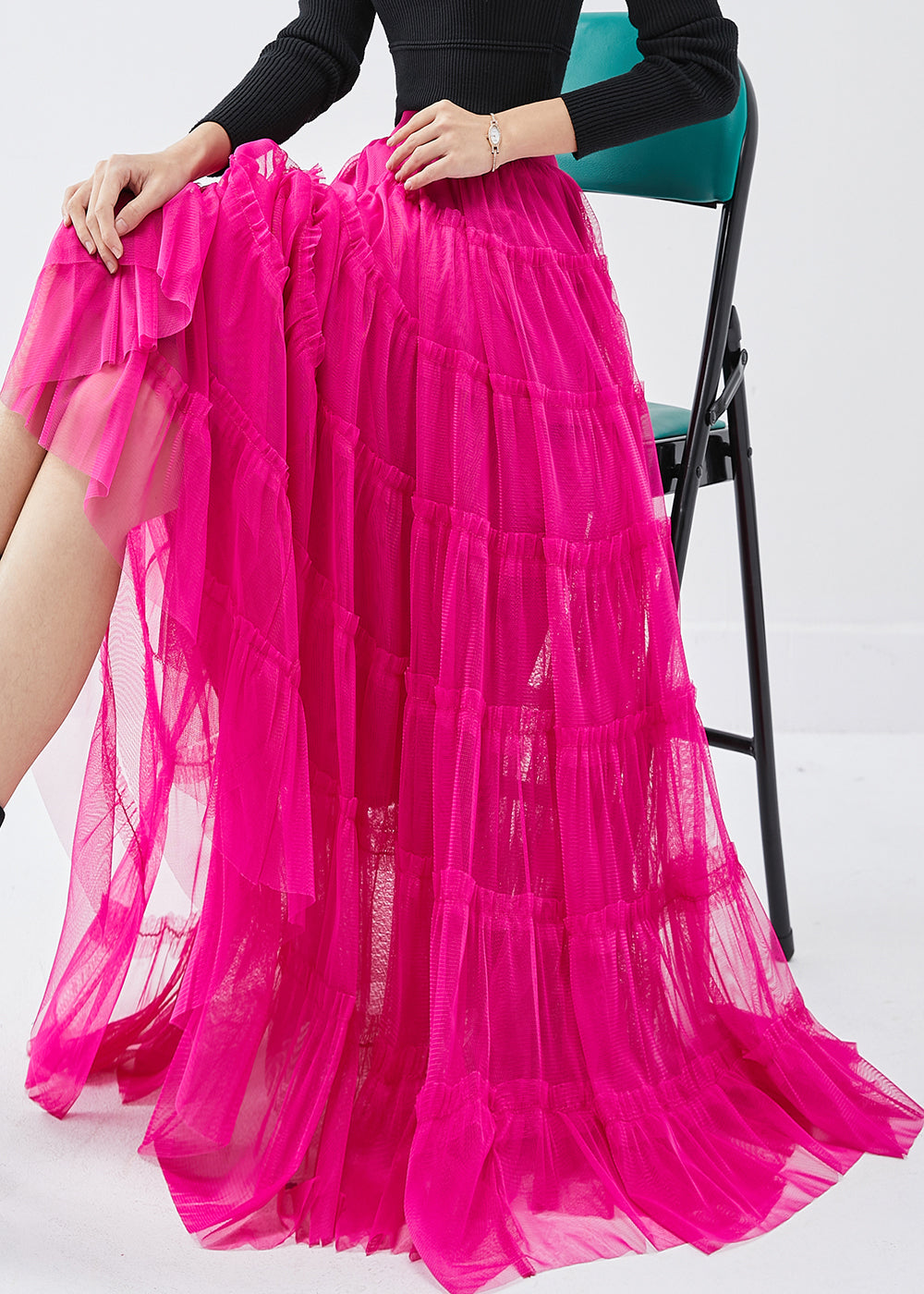 Rose Elastic Waist Tulle a Line Skirt Spring