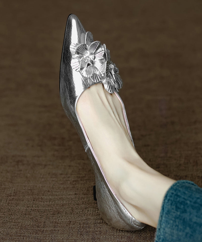 Pink High Heel Pointed Toe Sheepskin Unique Splicing