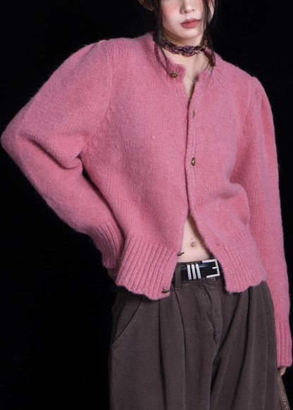 Rose O Neck Button Patchwork Knit Cardigan Fall