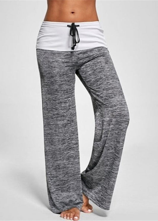 Grey Drawstring Patchwork Cotton Pants Summer