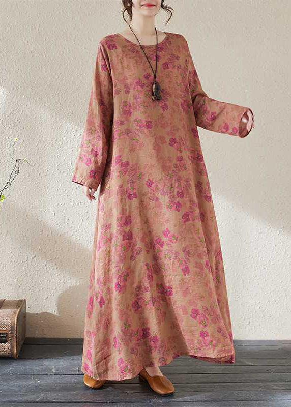 Red O-neck Maxi Holiday Dresses Long Sleeve