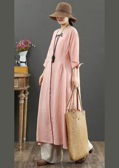 Handmade Pink Tunic Top O Neck Patchwork Maxi Spring Dresses