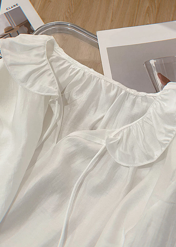 Art White Lace Up Cotton Blouses Butterfly Sleeve