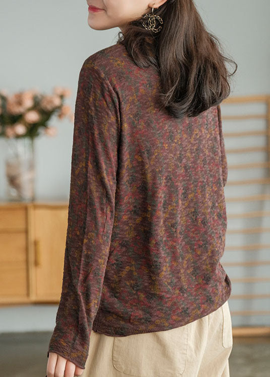 Chocolate V Neck Print Tops Spring