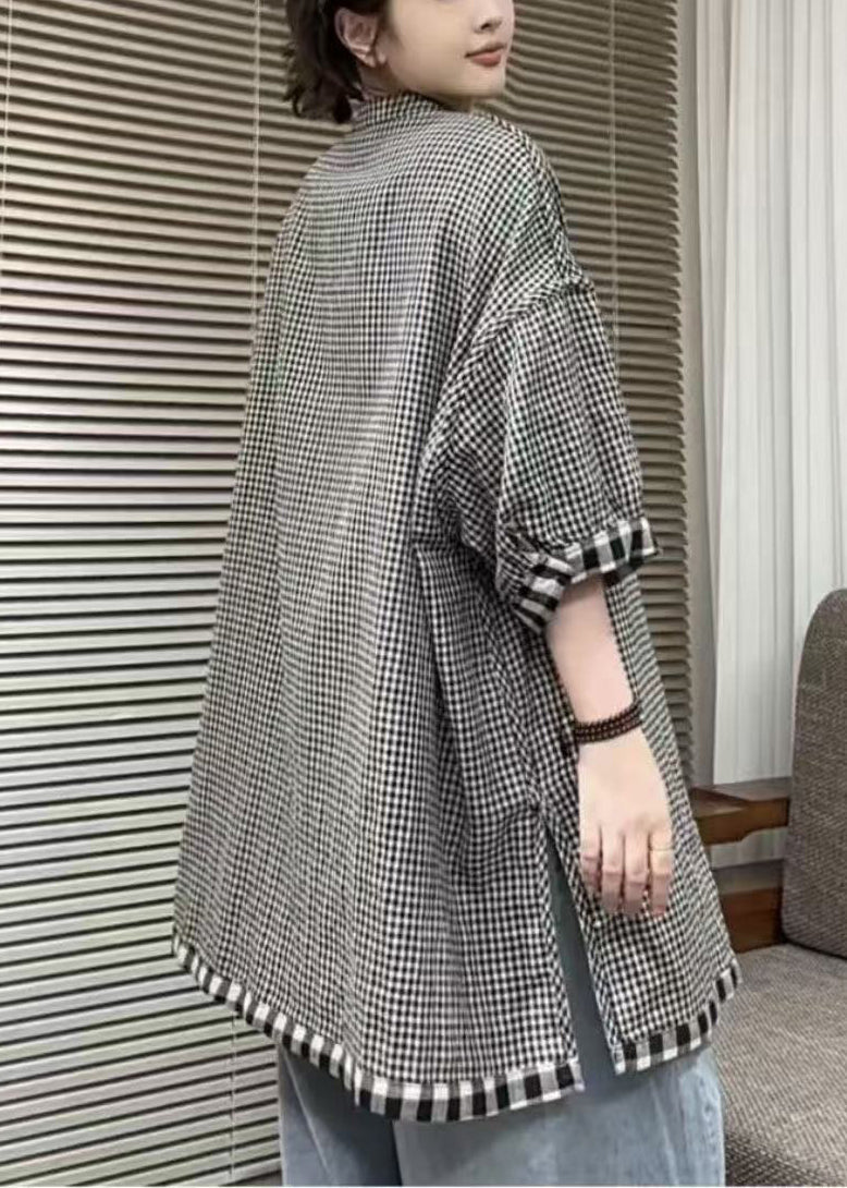 Classy Grey Oversized Plaid Wear on Both Sides Shirts Summer