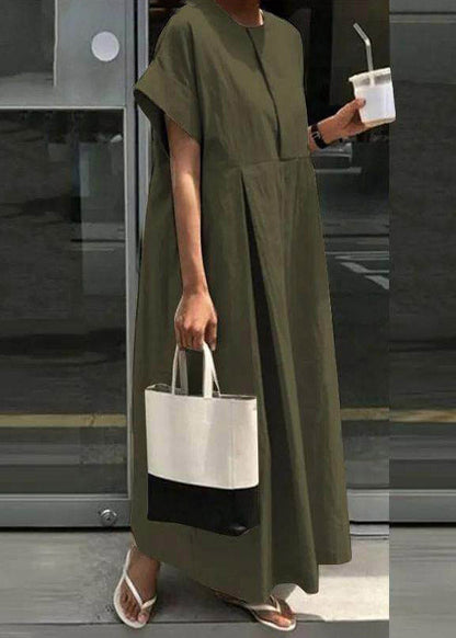 Light Grey O-neck Patchwork Robe Dresses Short Sleeve
