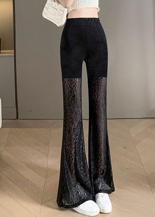 New Black Lace Splicing High Waist Bellbottom Pants Summer