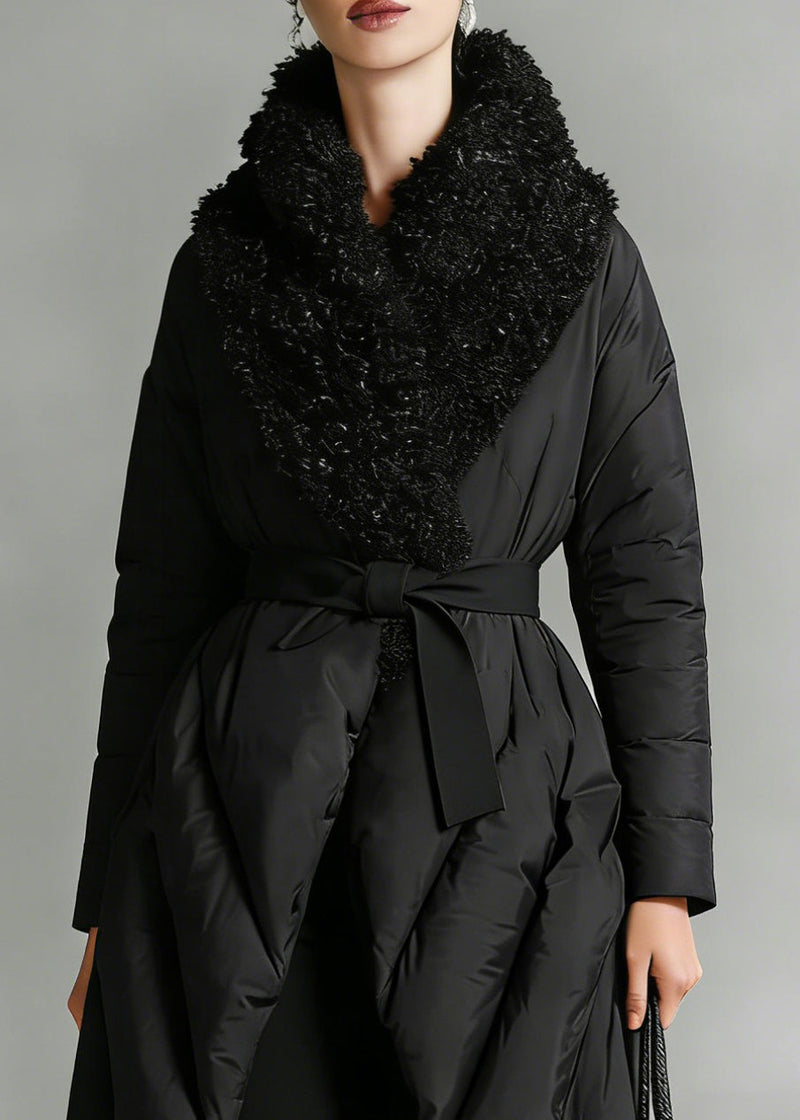 Art Black Patchwork Faux Fur Peter Pan Collar Cotton Winter Down Coat