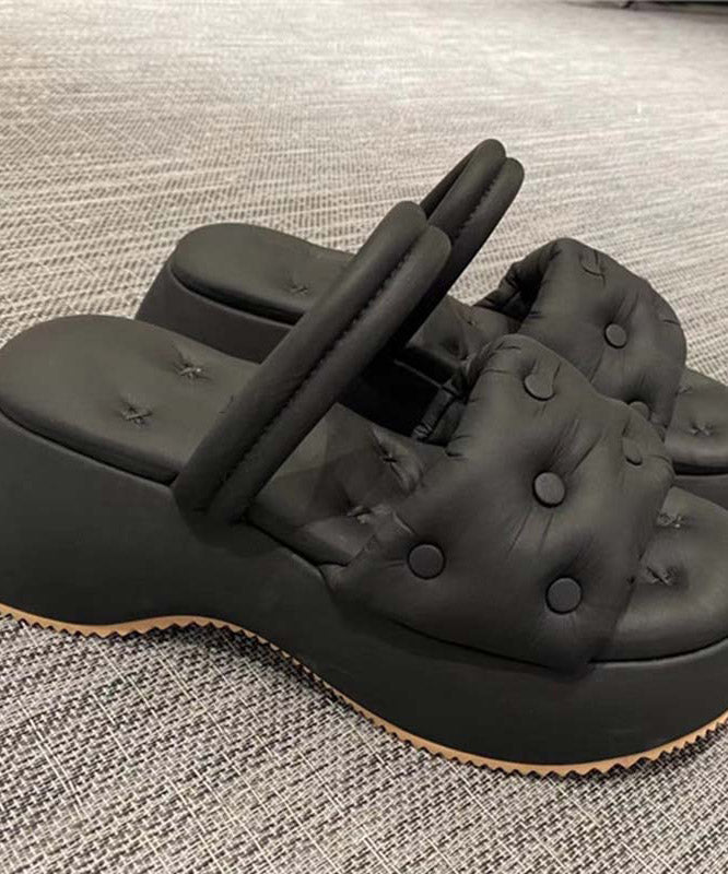 Grey Sandals Rivet Splicing Platform Slide Sandals