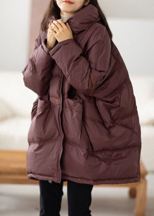Chocolate Hooded Oversized Drawstring Thick Canada Goose Jacket Batwing Sleeve Winter