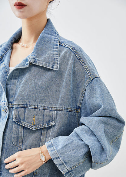 Blue Oversized Applique Denim Jacket Fall