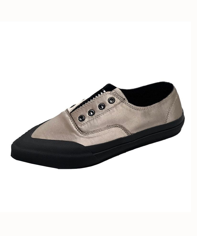 Khaki Silk Blended Boutique Splicing Pointed Toe Flat Shoes for