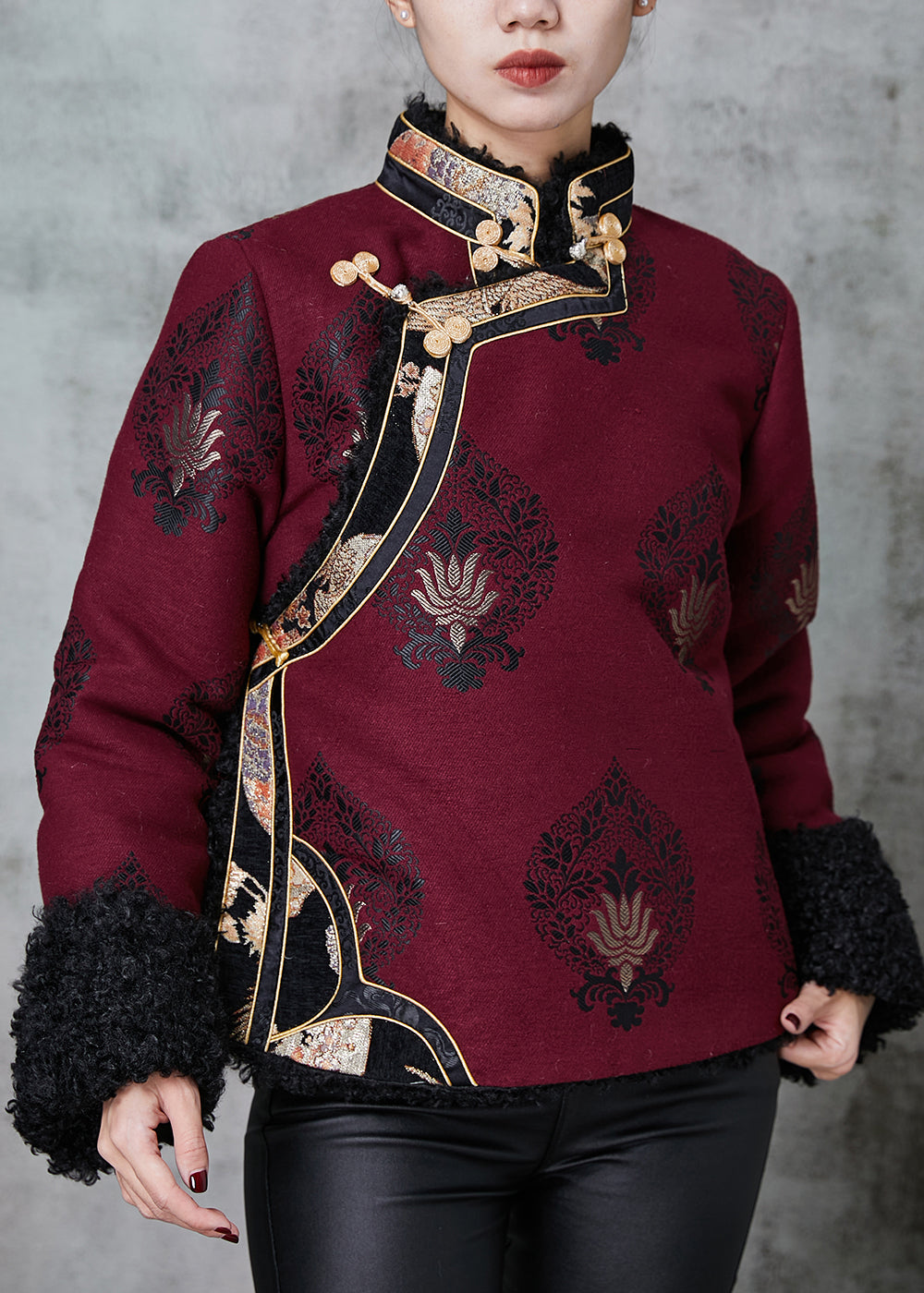Organic Mulberry Jacquard Warm Fleece Chinese Style Coat Spring