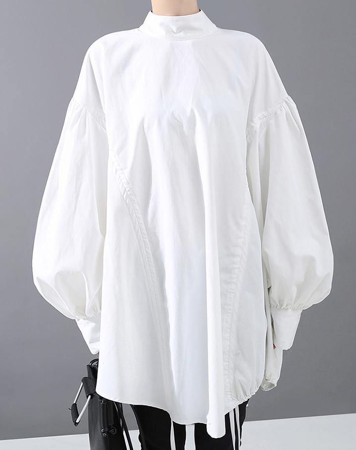 Lantern Sleeve Woman Style Black White Hipster Blouse Shirt