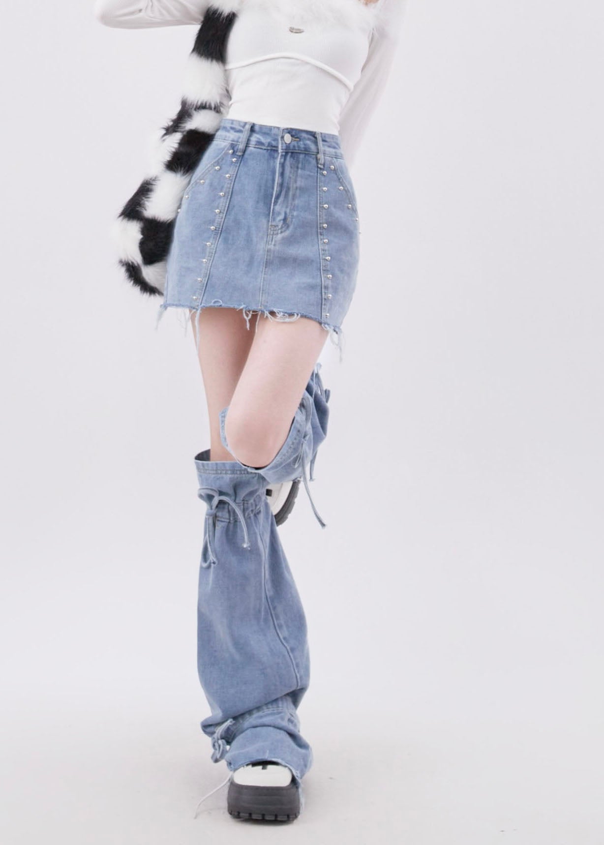 New American Style Denim Short Skirt Leg Two-piece Set