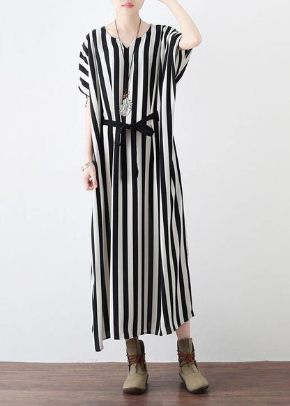 Summer Big Bat Sleeve Black and White Stripe Chiffon Dress