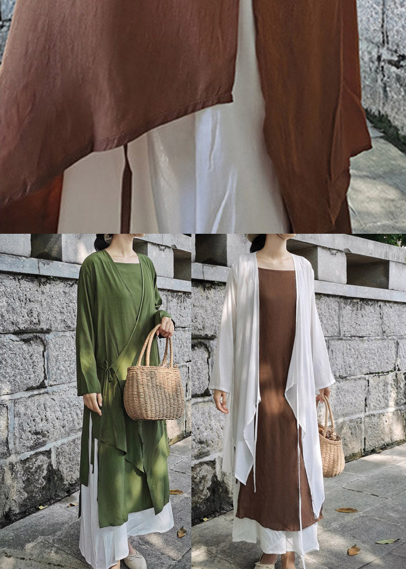 Modern Green Tie Waist Cotton Long Cardigans Summer