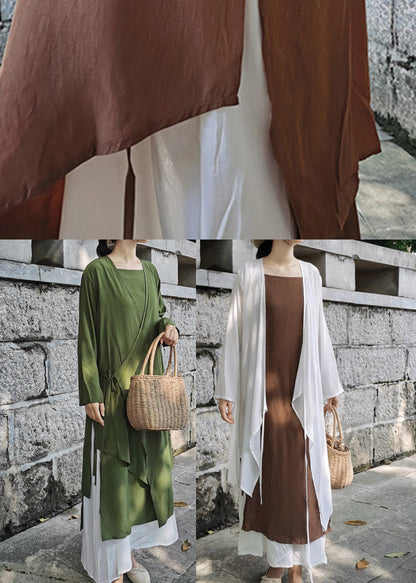 Handmade White Asymmetrical Design Cotton Long Cardigan Summer
