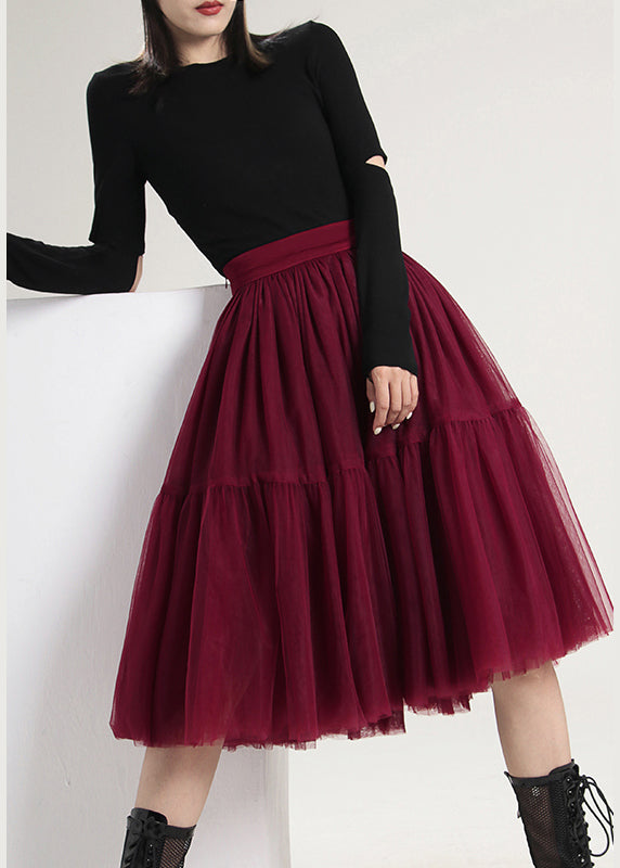 Style Mulberry High Waist Patchwork Tulle Skirts Spring