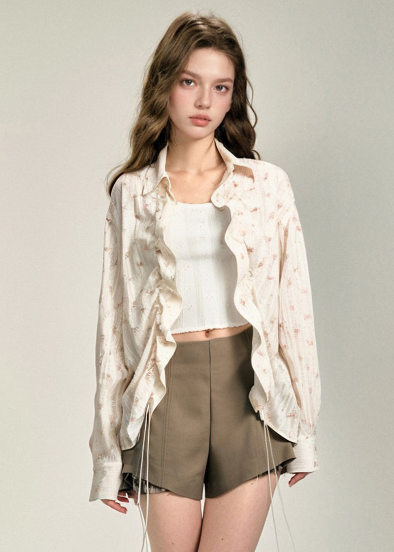 White Peter Pan Collar Cinched Cotton Shirts Top Fall