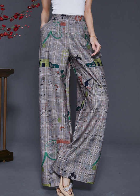 Grey Original Design Print Cotton Straight Pants Spring