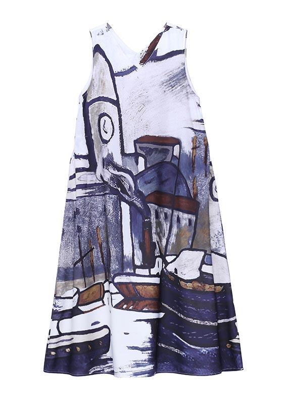 Classy Blue Print Sleeveless Maxi Dresses Summer