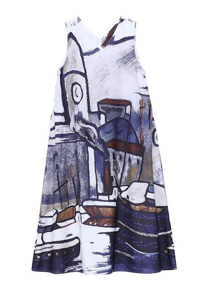 Classy Blue Print Sleeveless Maxi Dresses Summer