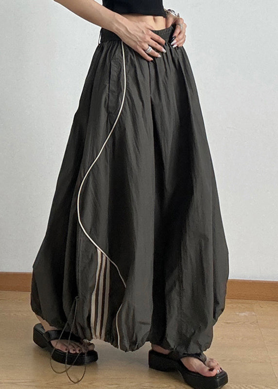Army Green Elastic Waist Drawstring a Line Skirts Summer