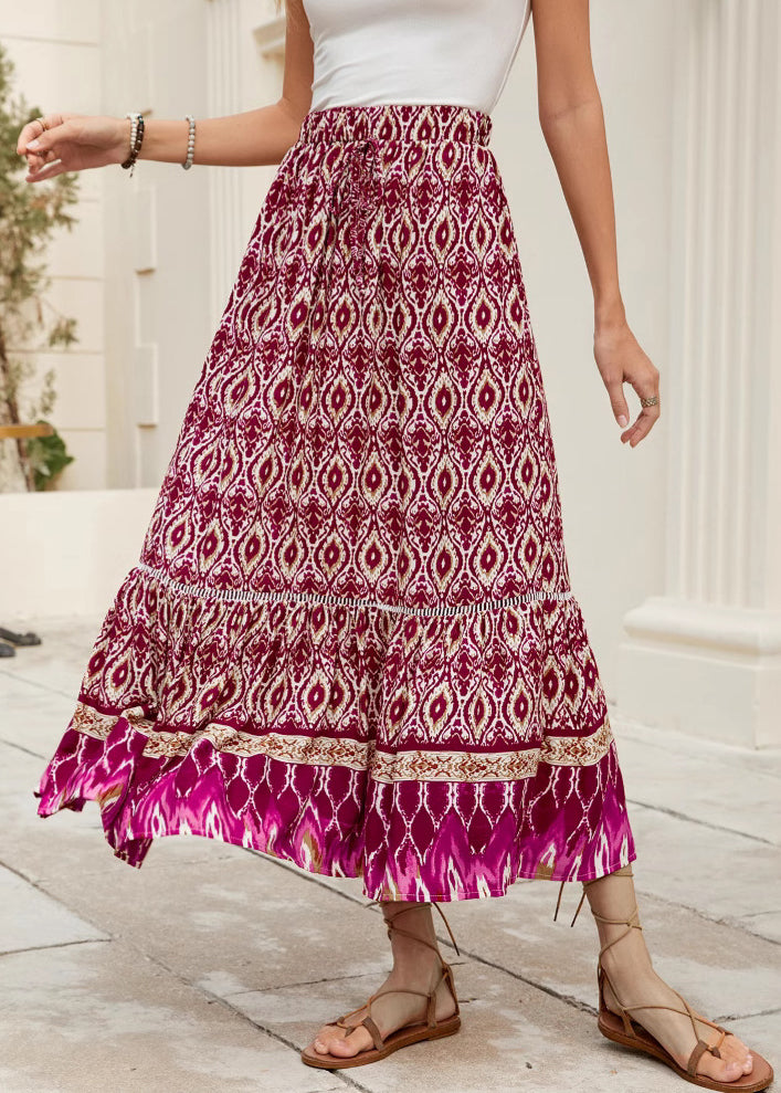 Navy Print Elastic Waist Skirts Summer