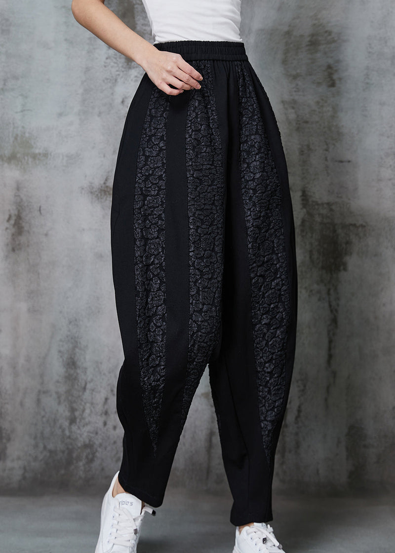 Black Oversized Patchwork Jacquard Cotton Pants Spring