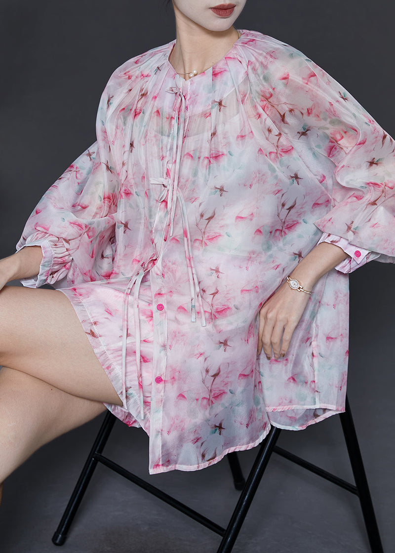 Pink Tasseled Print Chiffon Two Pieces Set Summer