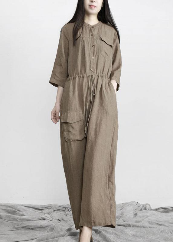 Chocolate Pockets Wide Leg Fall Linen Jumpsuit Pants