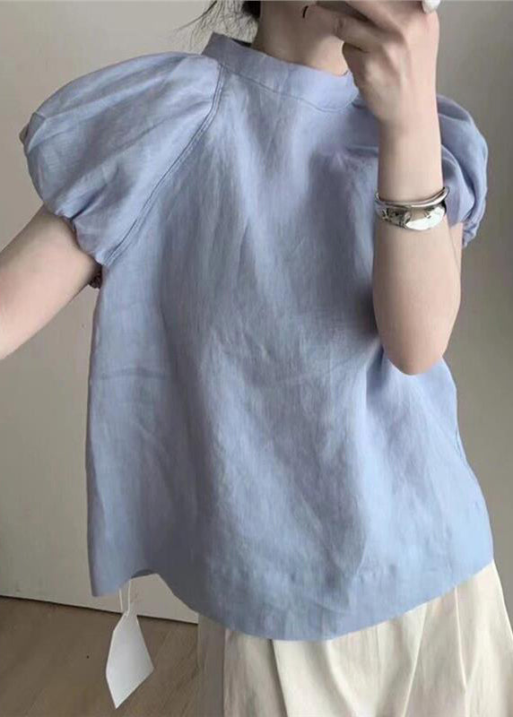 French White Puff Sleeve Cotton T Shirt Top