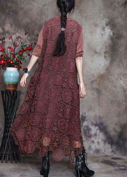 Modern Chocolate Button Embroideried Asymmetrical Design Fall Vacation Dresses Long Sleeve