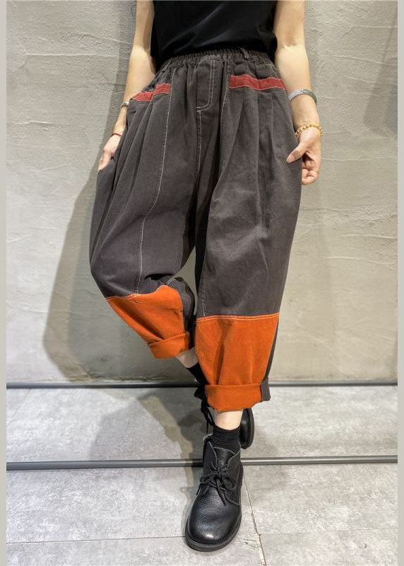 Grey Patchwork Cotton Pants Spring