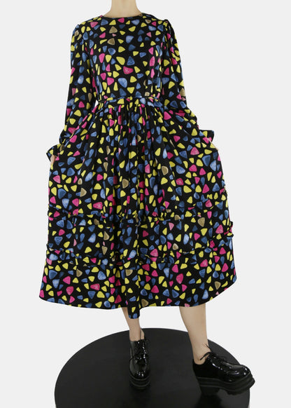 Unique Black O-neck Cinched Print Long Dresses Spring