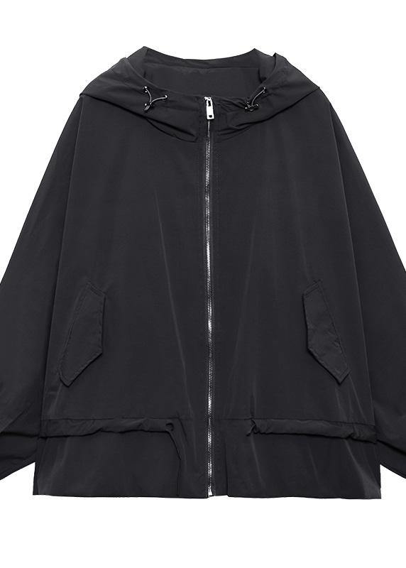 Unique Purple Cotton Letter Zippered Hooded Coat Spring