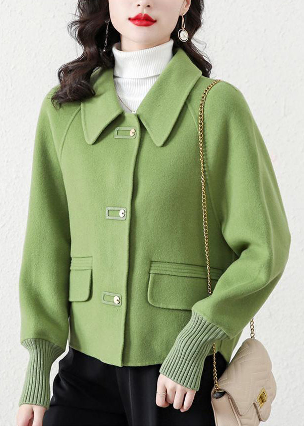 Grass Green Peter Pan Collar Woolen Jacket Spring