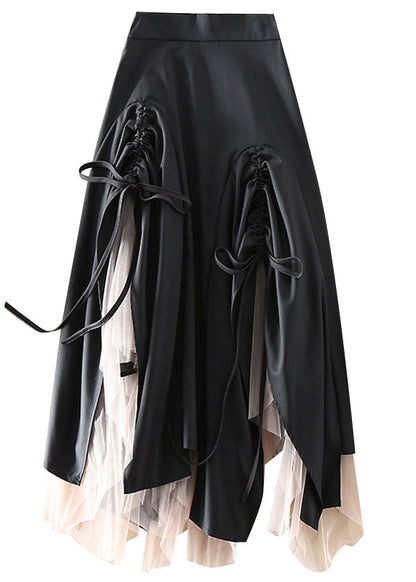Green Asymmetrical Drawstring Patchwork Tulle Skirts Spring