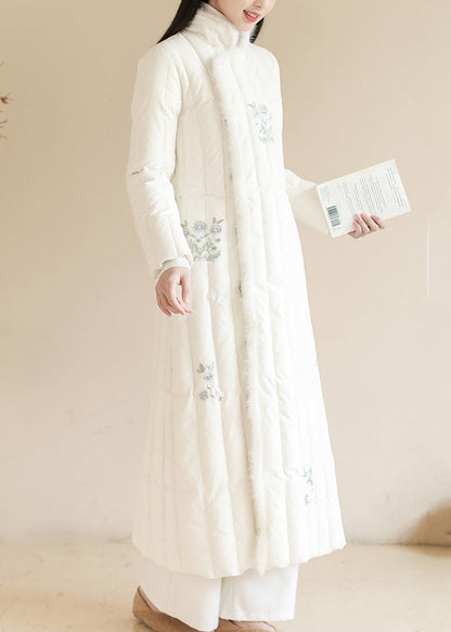 White Embroideried Patchwork Mink Hair Duck Down Puffer Coats Winter