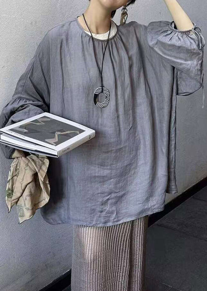 Loose Beige O-neck Top Lantern Sleeve