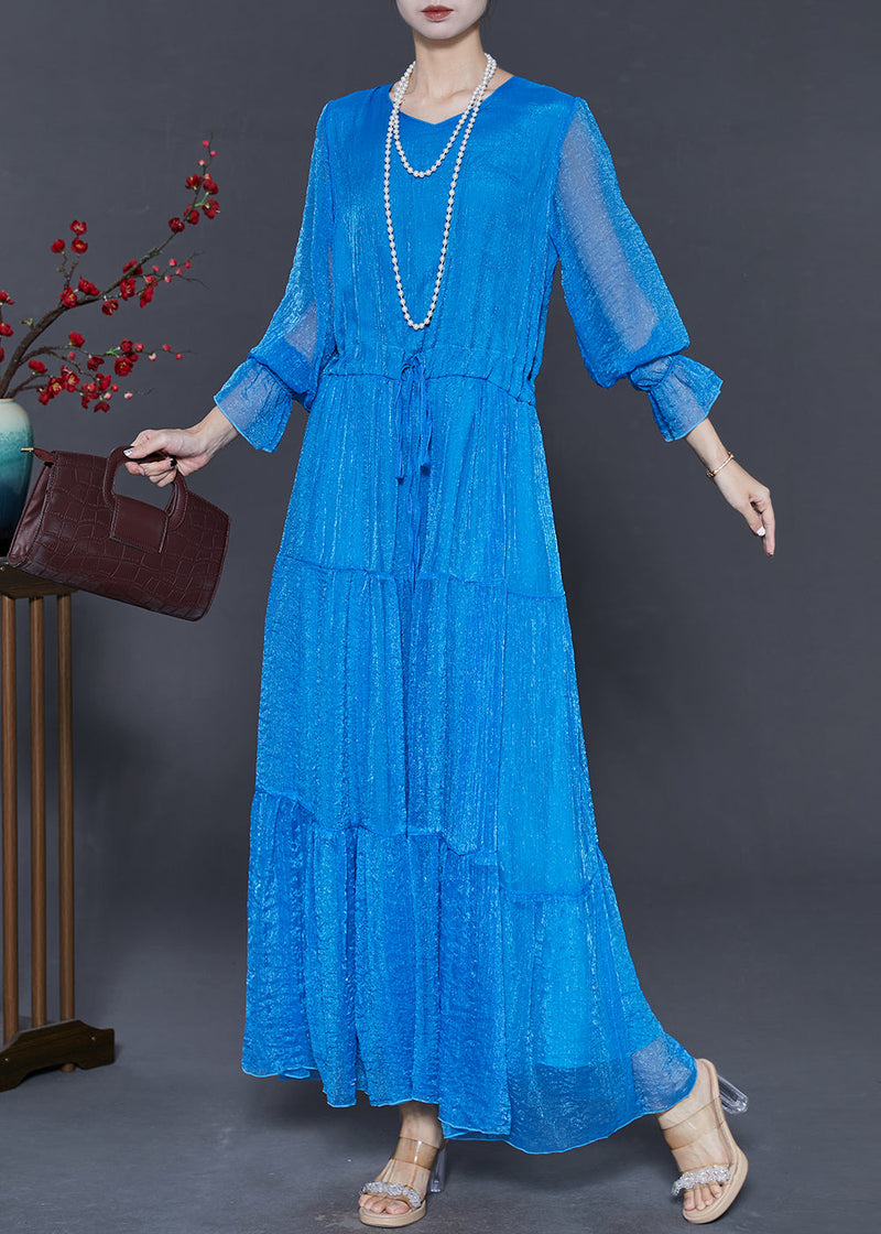 Blue Chiffon Cinched Dresses Exra Large Hem Spring
