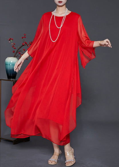 Modern Red Oversized Side Open Chiffon Beach Dresses Flare Sleeve