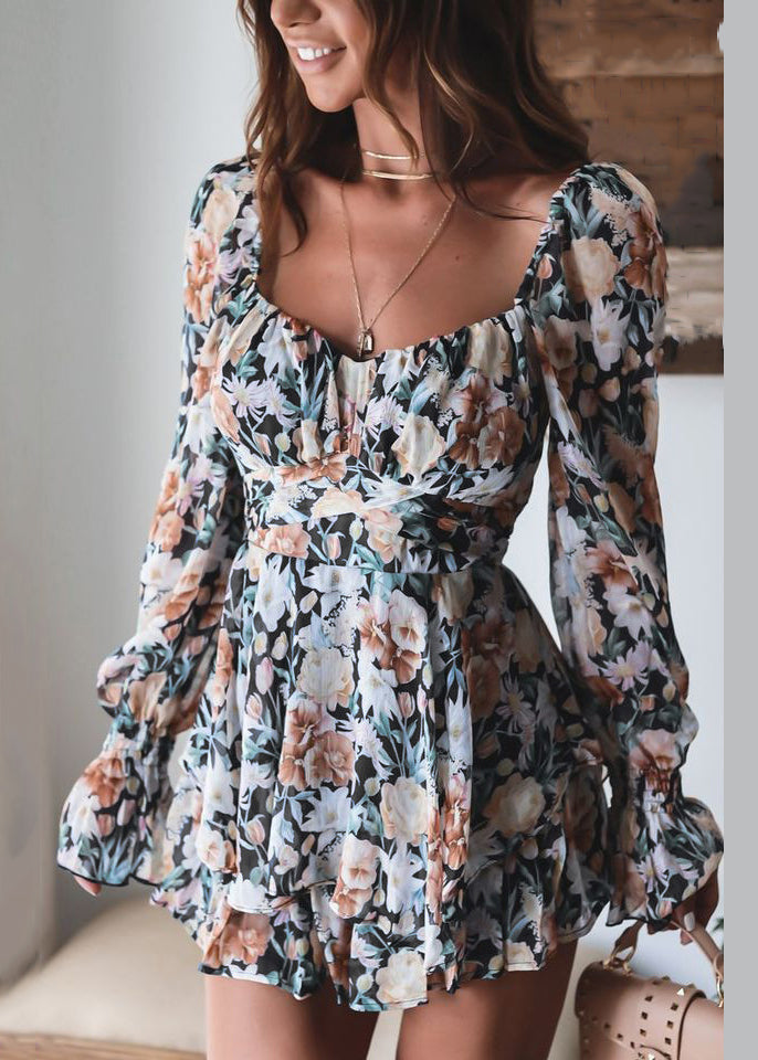 Pink Zippered Print Lace Up Jumpsuit Spring